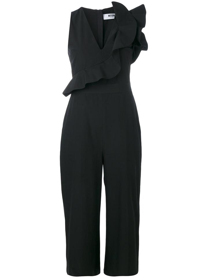 Msgm - Ruffled Wide Leg Jumpsuit - Women - Cotton - 42, Black, Cotton