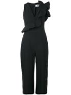 Msgm - Ruffled Wide Leg Jumpsuit - Women - Cotton - 42, Black, Cotton