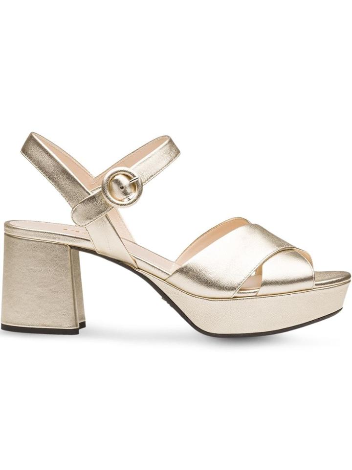 Prada Pearly Laminated Leather Sandals - Gold