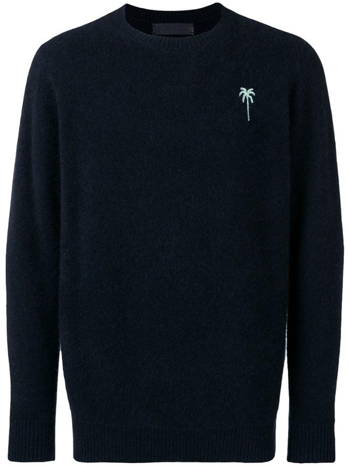 The Elder Statesman Embroidered Palm Tree Jumper - Black