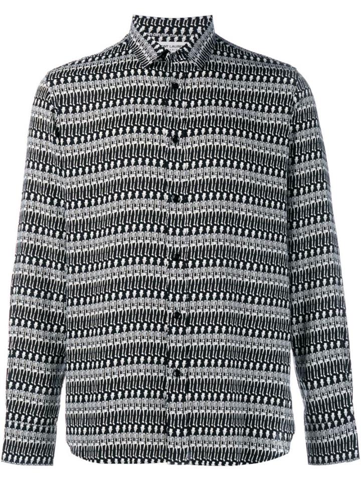 Saint Laurent Skeleton Print Shirt, Men's, Size: 40, Black, Viscose