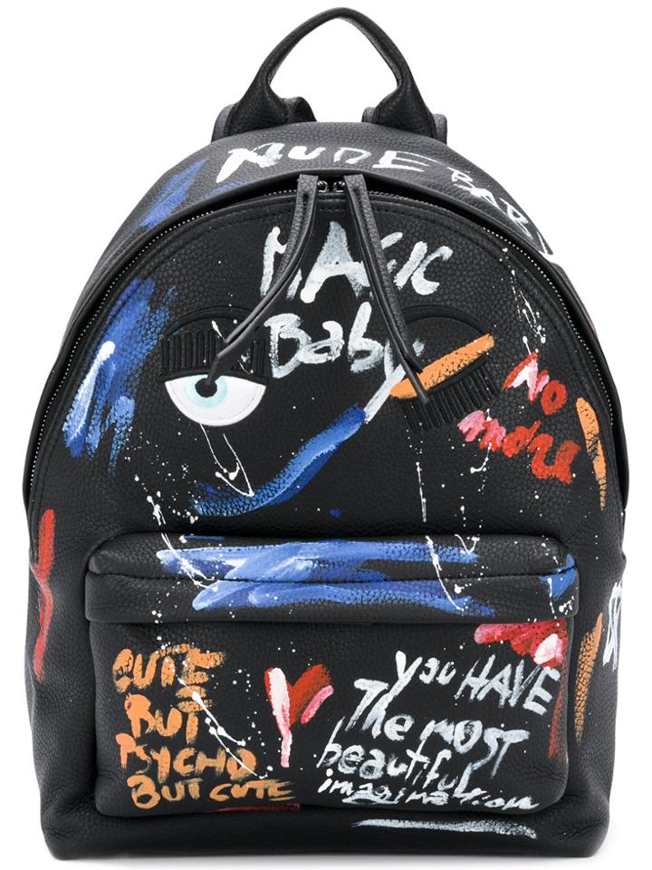 Chiara Ferragni Candy Street Flirting Hand Painted Backpack - Black