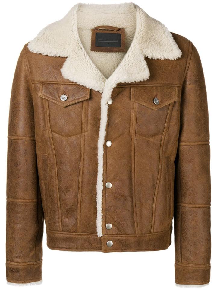 Diesel Black Gold Shearling Leather Jacket - Brown