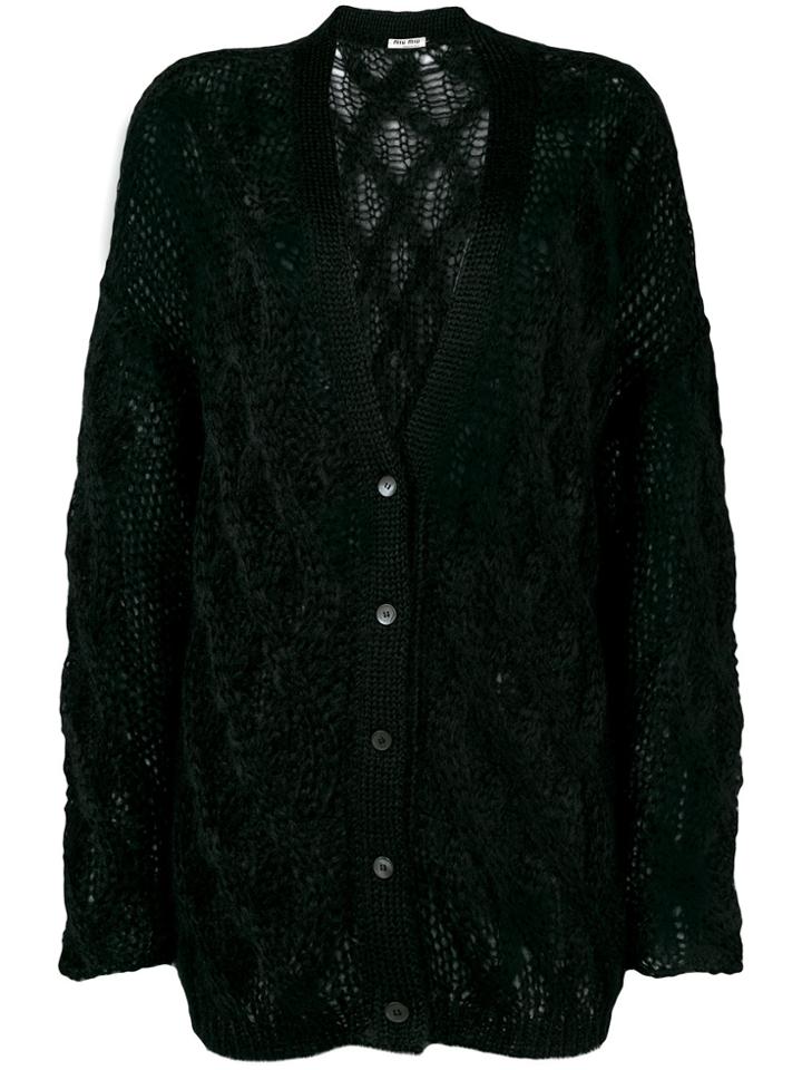 Miu Miu Gauge Cable Knit Cardigan - Black