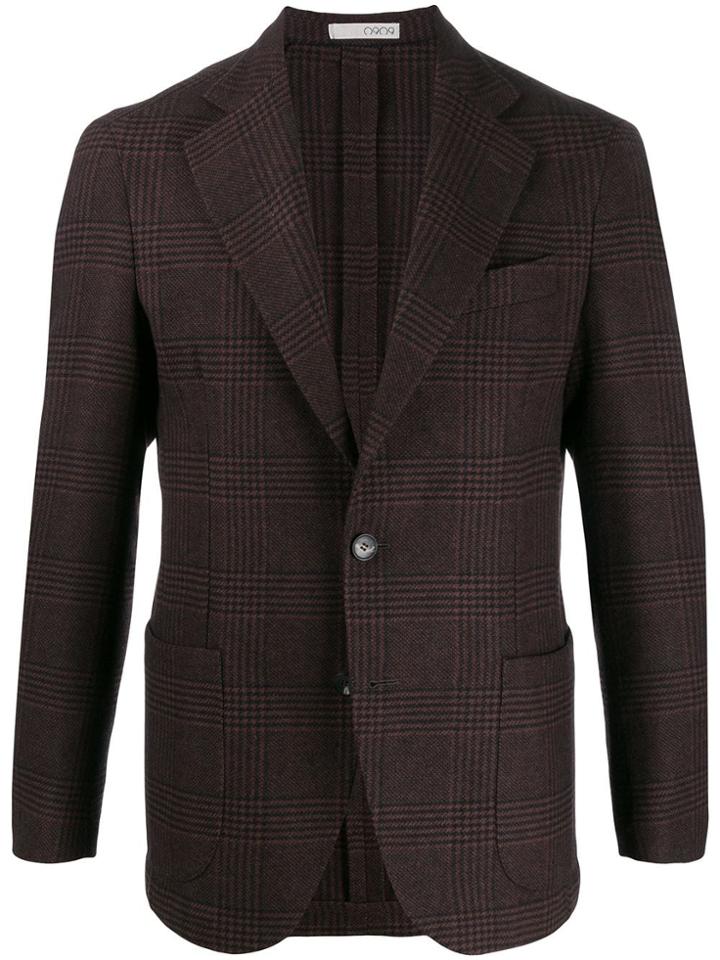 0909 Single-breasted Plaid Blazer - Brown