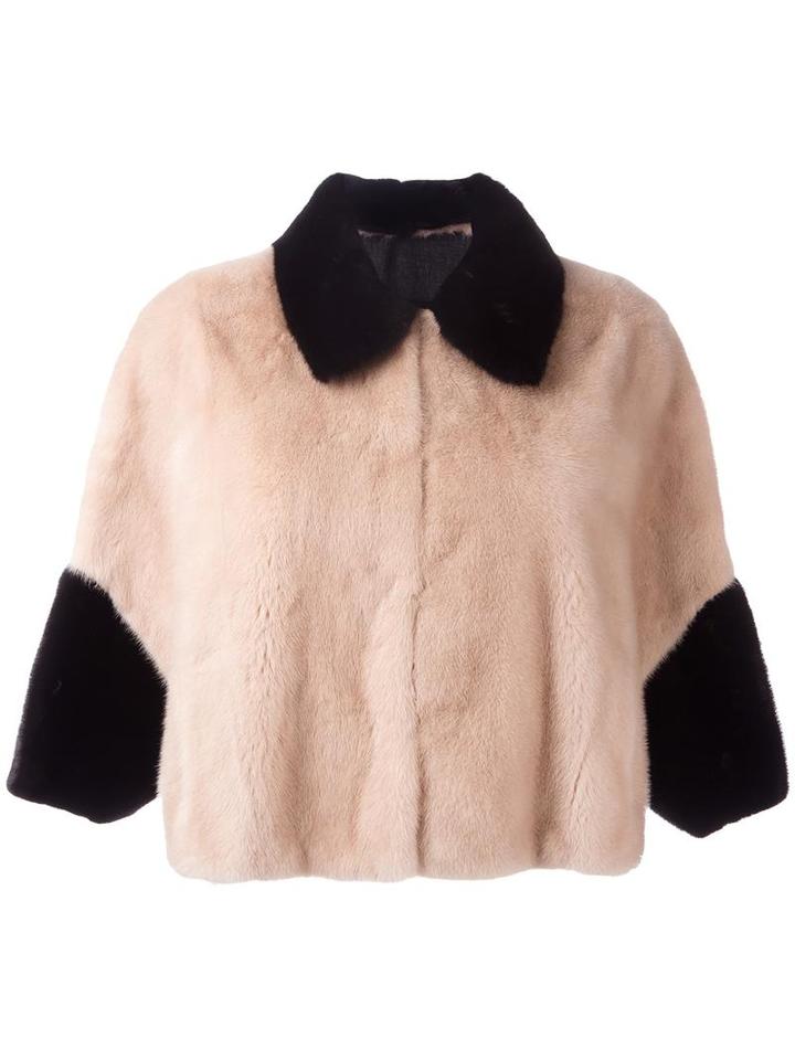 Blancha Colour Block Cropped Jacket, Women's, Size: 40, Nude/neutrals, Viscose/mink Fur