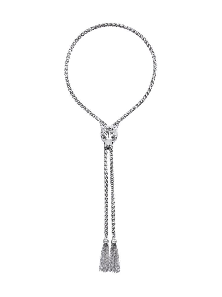 Gucci Silver Anger Forest Wolf Head Necklace - Metallic