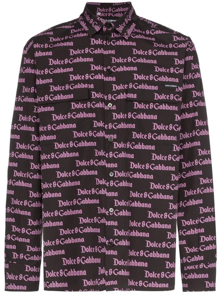 Dolce & Gabbana Contrast Panel Logo-print Cotton Shirt - Black