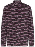 Dolce & Gabbana Contrast Panel Logo-print Cotton Shirt - Black