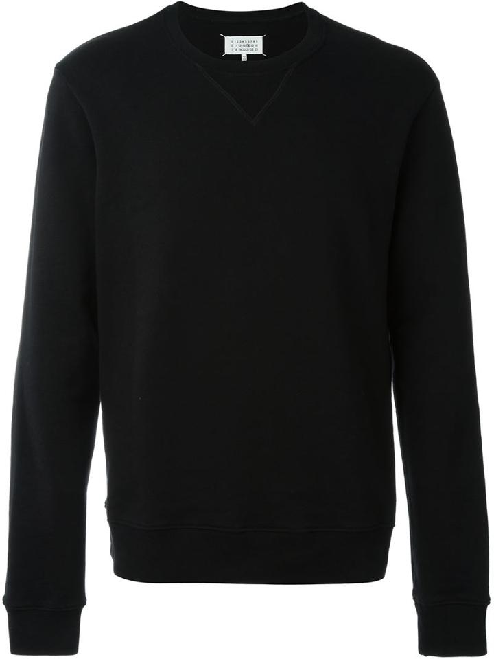 Maison Margiela Crew Neck Sweatshirt, Men's, Size: 48, Black, Cotton/calf Leather