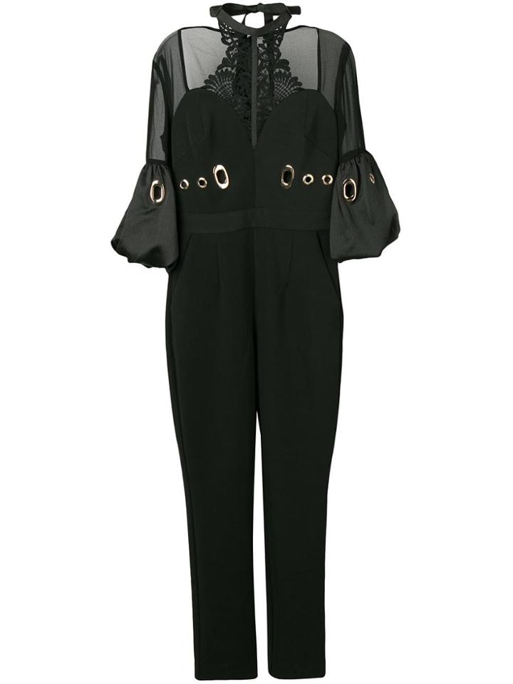 Self-portrait Halterneck Eyelet Jumpsuit - Black