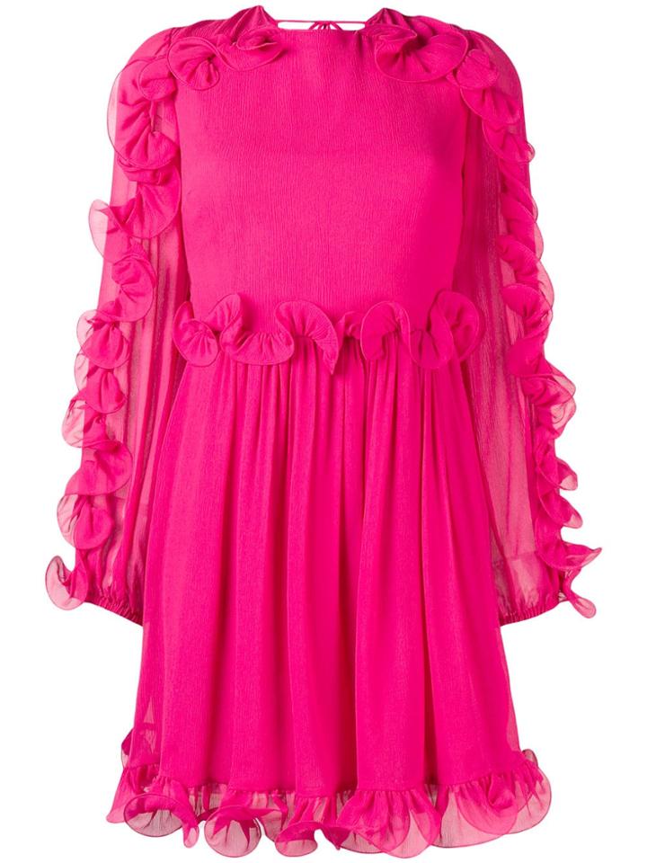 Reinaldo Lourenço Frill Long-sleeve Mini Dress - Pink & Purple