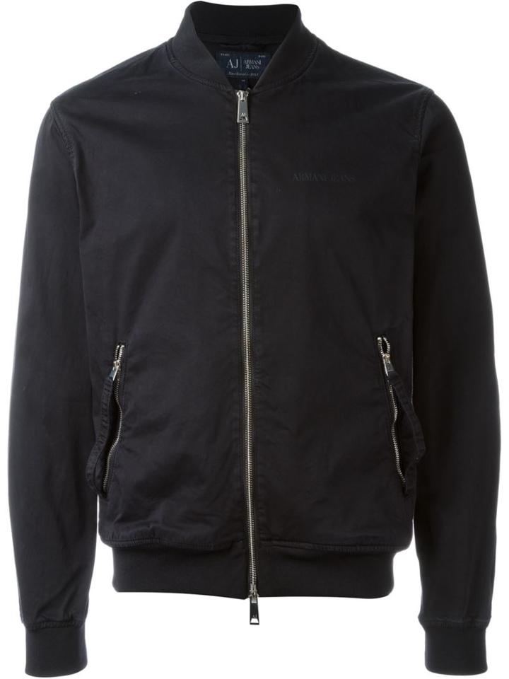 Armani Jeans Washed Effect Bomber Jacket, Men's, Size: 54, Blue, Cotton/spandex/elastane