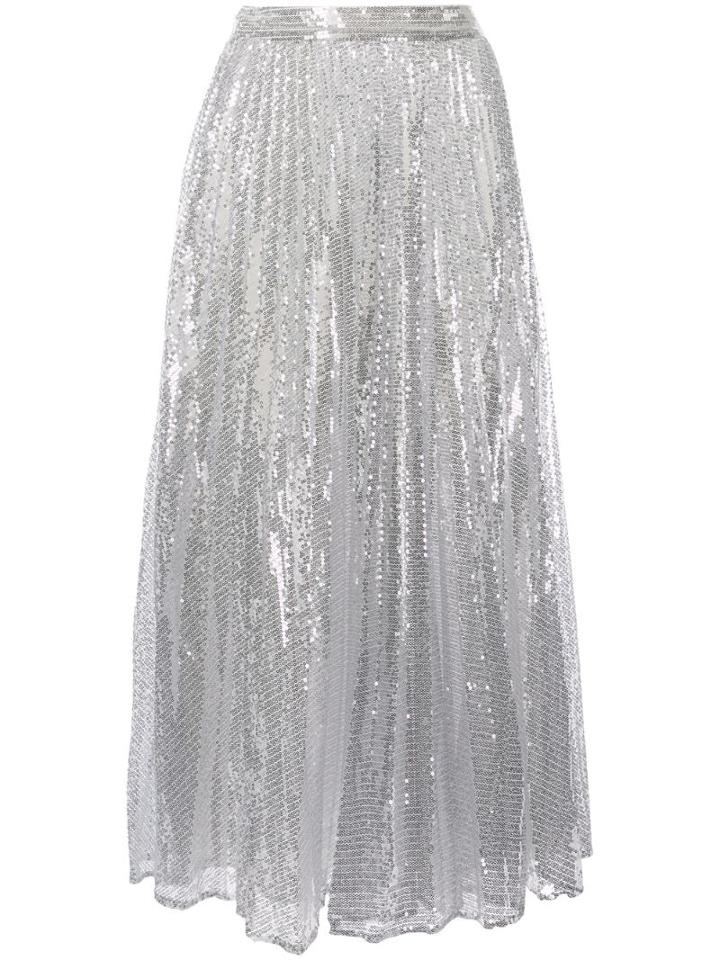 Huishan Zhang Setila Sequinned Pleated Skirt - Silver
