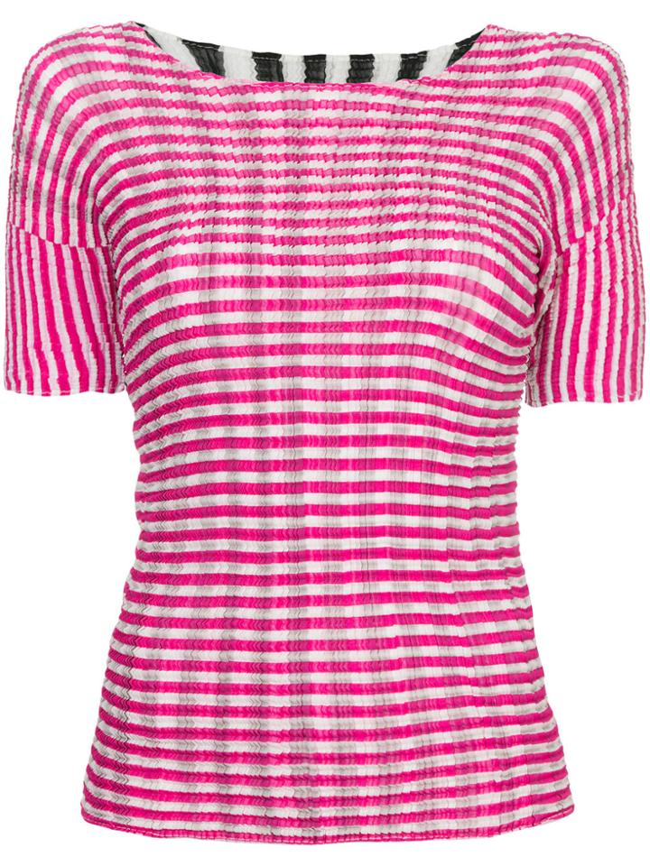 Issey Miyake Vintage Striped Pleated Top - Pink & Purple