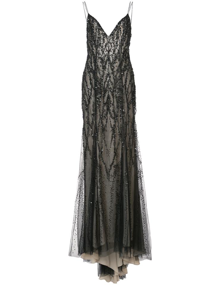Monique Lhuillier Embroidered Camisole Gown - Black