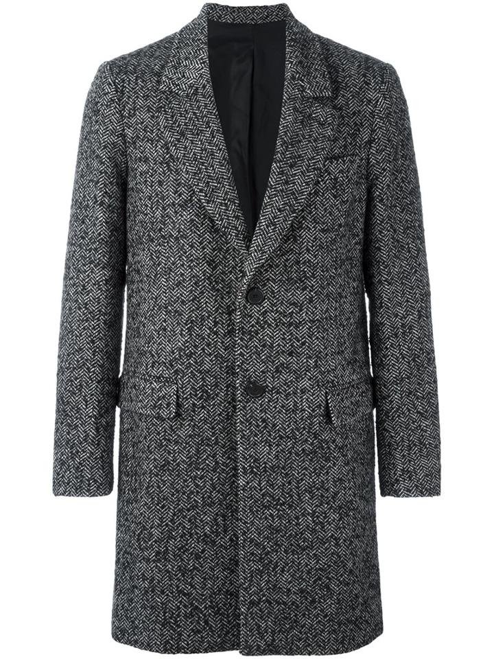 Ami Alexandre Mattiussi Herringbone Overcoat, Men's, Size: 46, Black, Cotton/acrylic/polyamide/wool