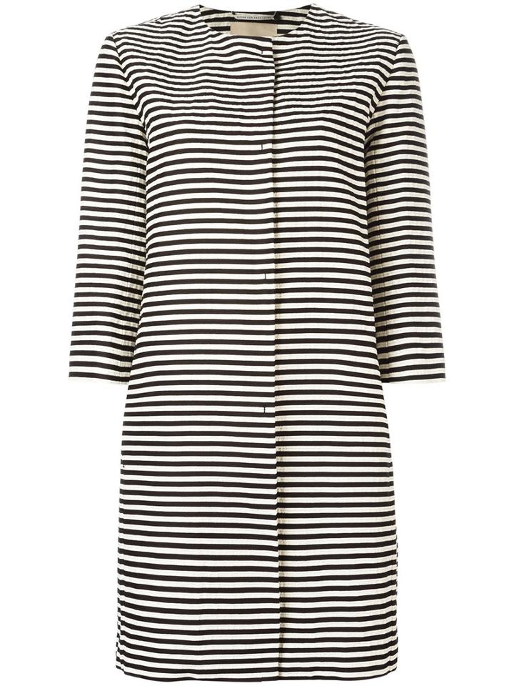 's Max Mara Striped Round-neck Coat, Women's, Size: 46, Black, Cotton/ramie/silk