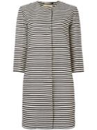 's Max Mara Striped Round-neck Coat, Women's, Size: 46, Black, Cotton/ramie/silk