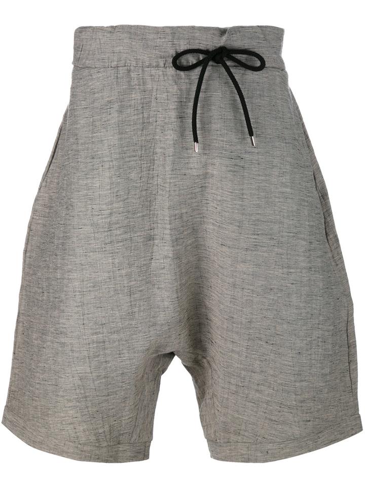 Numero00 - Dislocated Drawstring Drop-crotch Shorts - Men - Cotton/linen/flax/polyester - Xl, Grey, Cotton/linen/flax/polyester