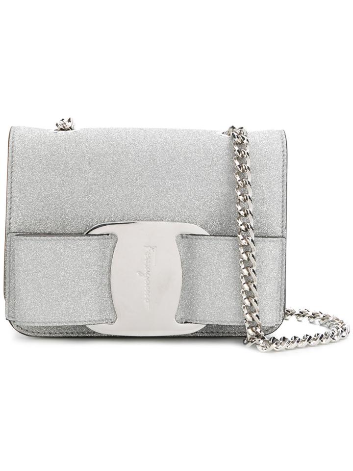 Salvatore Ferragamo Vara Glittered Shoulder Bag - Metallic
