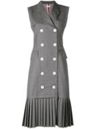 Thom Browne Pleated Wool Chesterfield Dress - Grey