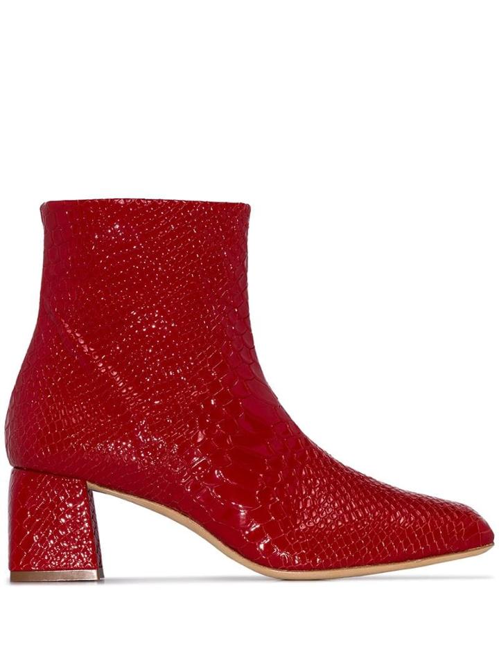 Kalda Marti 45mm Snake-effect Ankle Boots - Red