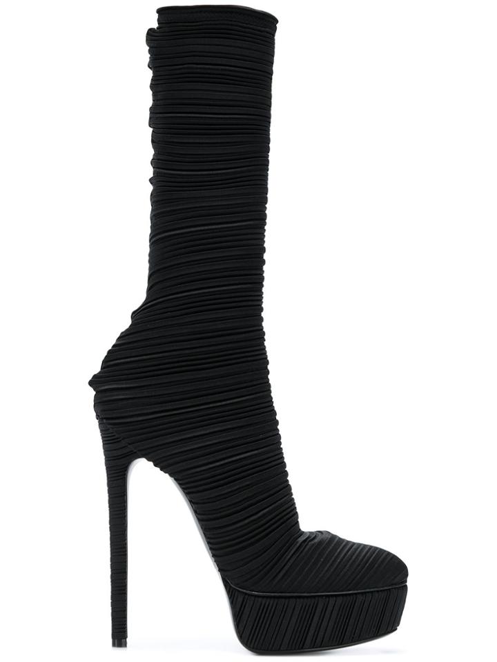 Casadei Pleated Platform Boots - Black