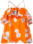 Msgm Floral Frill Halterneck Blouse, Women's, Size: 42, Yellow/orange, Cotton