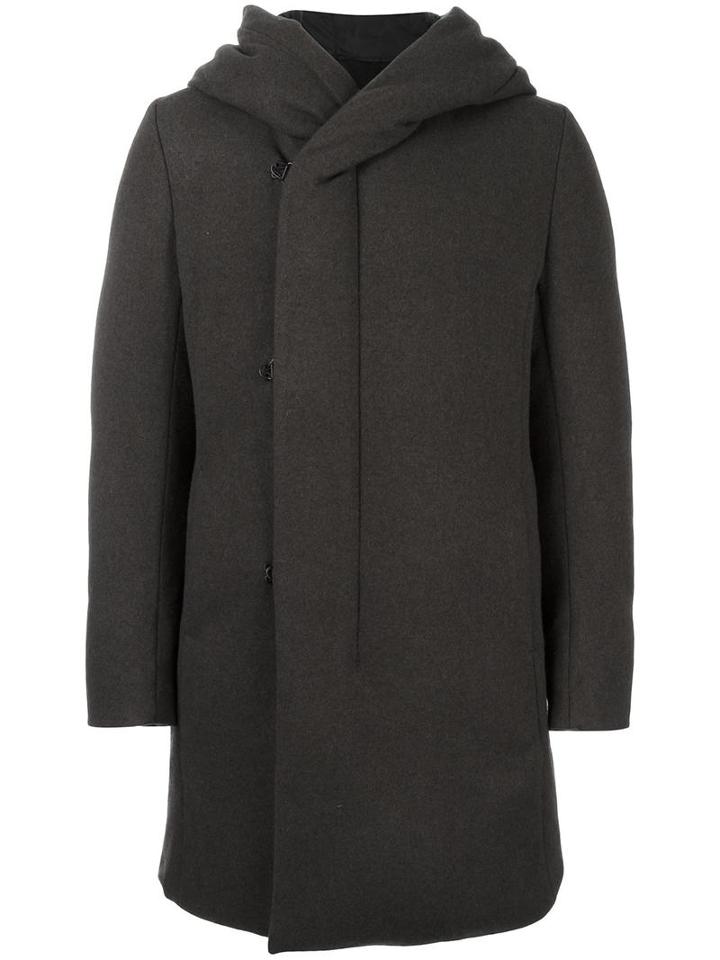 Attachment Hooded Mid-length Coat, Men's, Size: 5, Brown, Feather Down/polyester/wool/cashmere