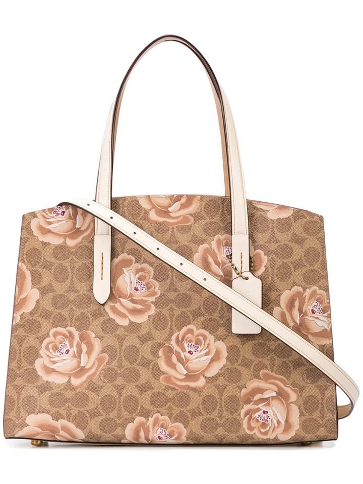 Coach Rose Print Charlie Carryall Bag - Brown