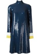 Emilio Pucci Sequined High Neck Dress, Women's, Size: 40, Blue, Silk/viscose