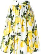 Dolce & Gabbana Lemon Print Skirt, Women's, Size: 44, White, Cotton/silk