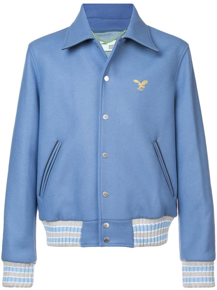 Off-white Logo Embroidered Teddy Jacket - Blue