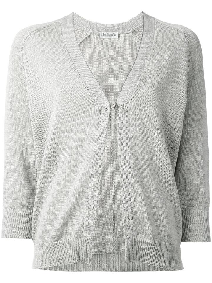 Brunello Cucinelli - Three-quarter Sleeve Cardigan - Women - Cotton - M, Nude/neutrals, Cotton