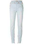 Balmain Decorative Button Skinny Jeans, Women's, Size: 36, Blue, Cotton/spandex/elastane
