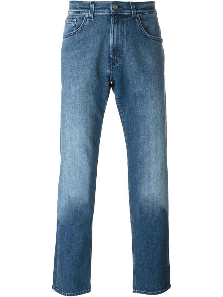 7 For All Mankind Straight Leg Jeans, Men's, Size: 34, Blue, Cotton/polyester/spandex/elastane