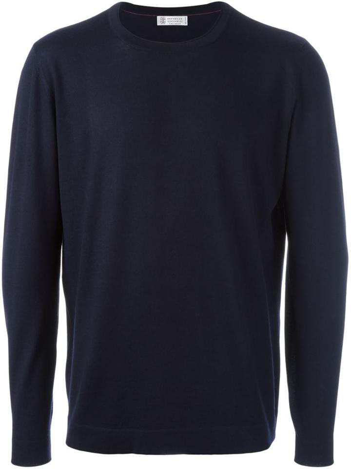 Brunello Cucinelli Crew Neck Jumper, Men's, Size: 56, Blue, Cashmere/wool