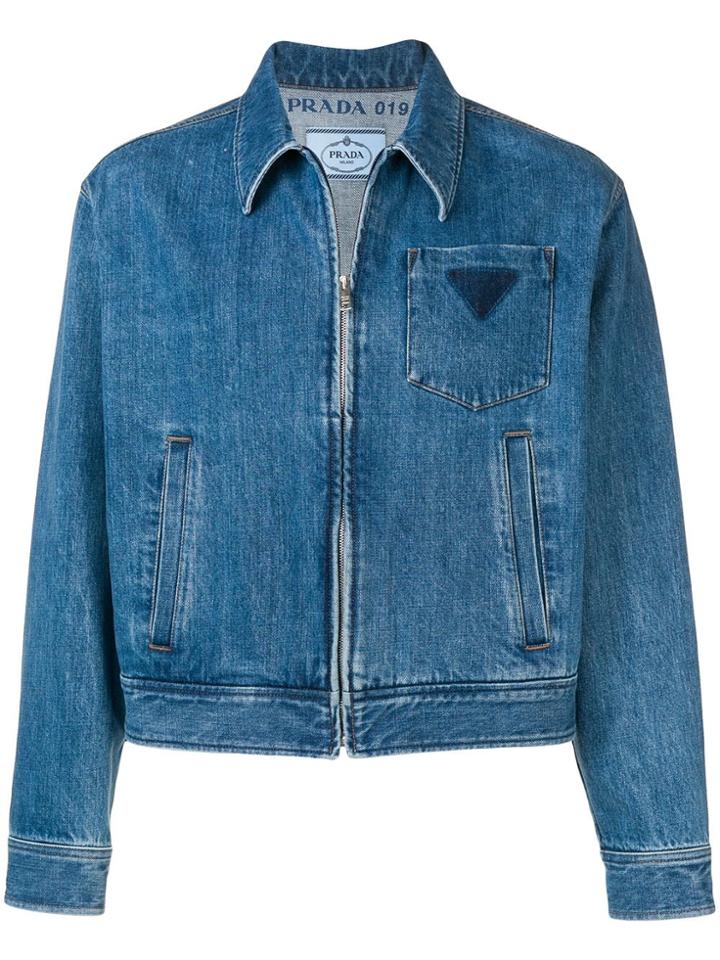 Prada Logo Patch Denim Jacket - Blue