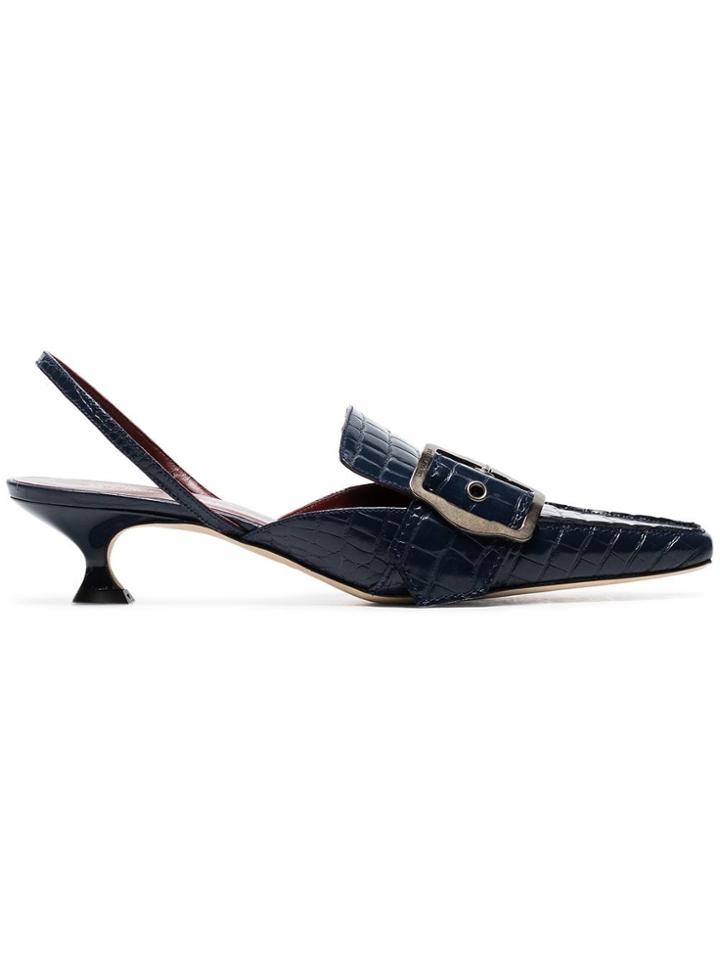 Sies Marjan Black Rea 40 Crocodile Embossed Patent Leather Slingback