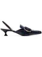 Sies Marjan Black Rea 40 Crocodile Embossed Patent Leather Slingback
