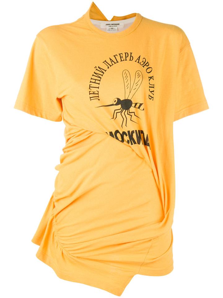Junya Watanabe Comme Des Garçons - Draped Printed T-shirt - Women - Cotton/polyester/polyurethane/rayon - M, Women's, Yellow/orange, Cotton/polyester/polyurethane/rayon