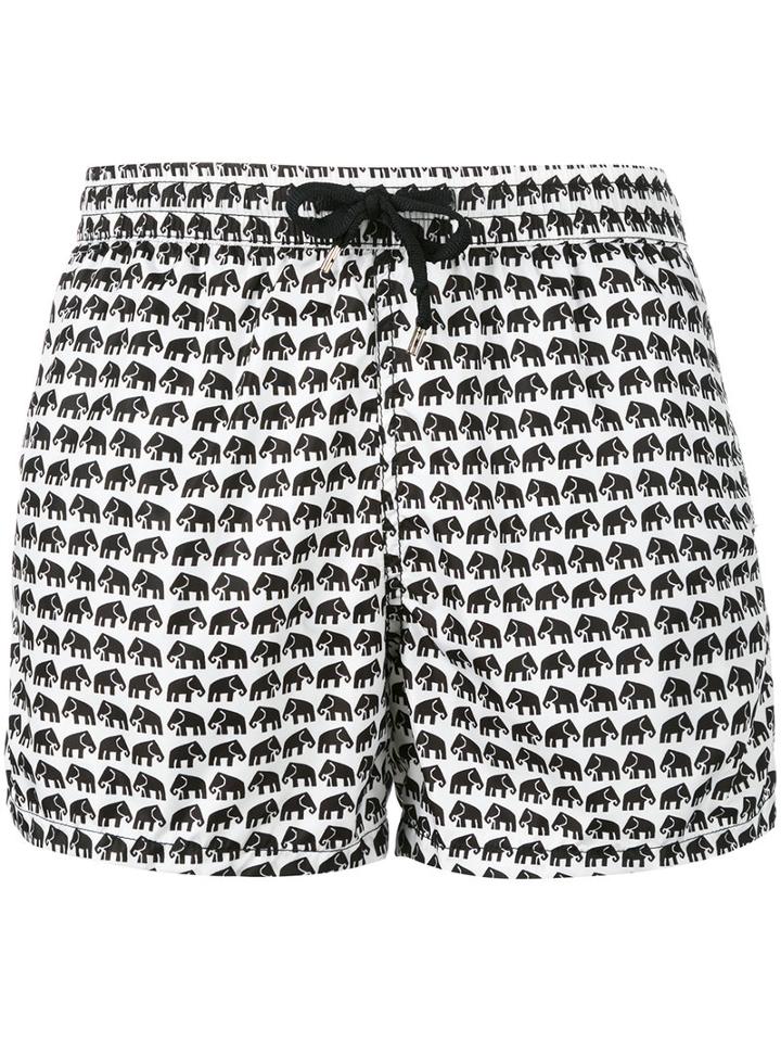 Nos Beachwear - Elephants Print Swim Shorts - Men - Polyamide - L, Black, Polyamide