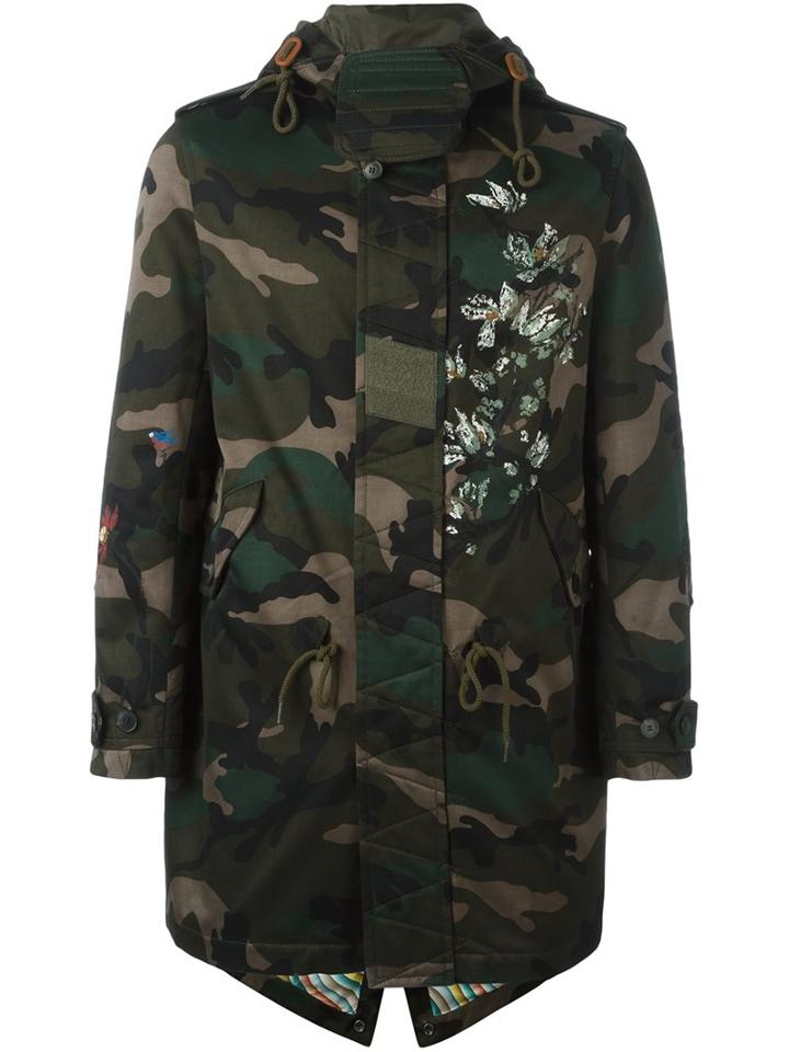 Valentino Floral Detail Camouflage Parka, Men's, Size: 48, Green, Cotton/polyester/wool