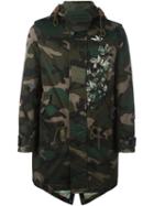 Valentino Floral Detail Camouflage Parka, Men's, Size: 48, Green, Cotton/polyester/wool