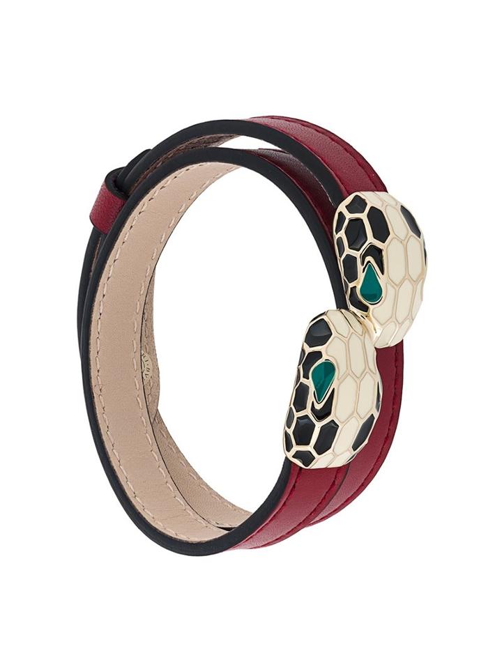 Bulgari Snake Embellished Double Bracelet, Women's, Red