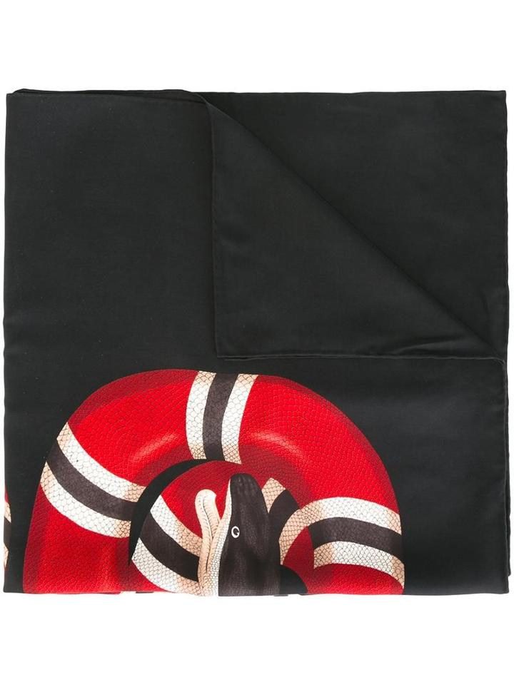 Gucci Snake Print Scarf, Men's, Black, Silk
