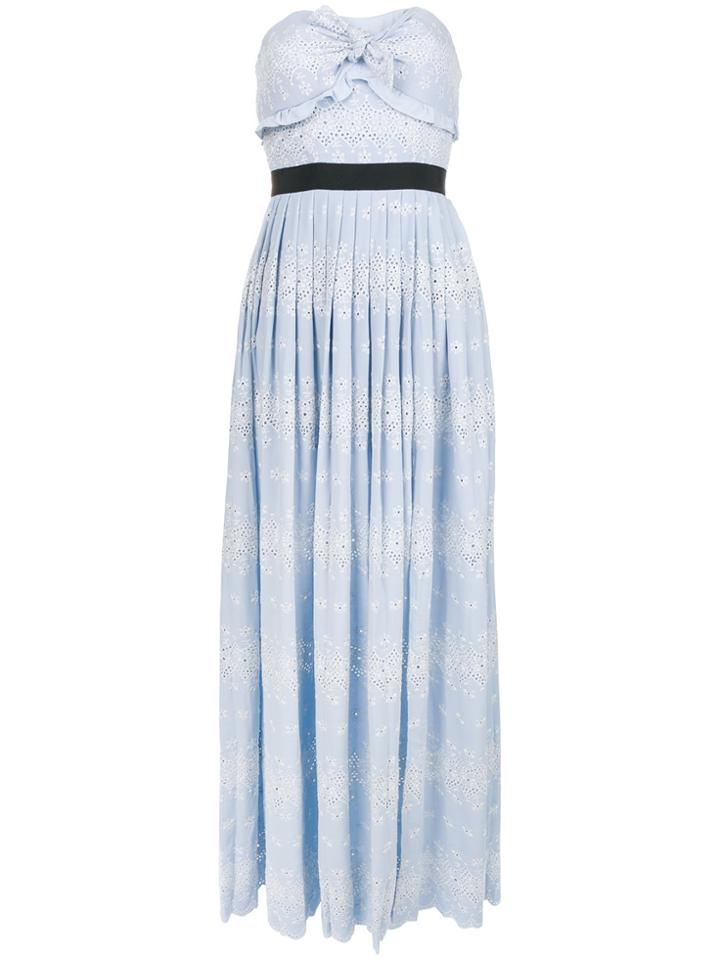 Self-portrait Strapless Pleated Long Dress - Blue