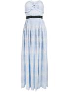 Self-portrait Strapless Pleated Long Dress - Blue