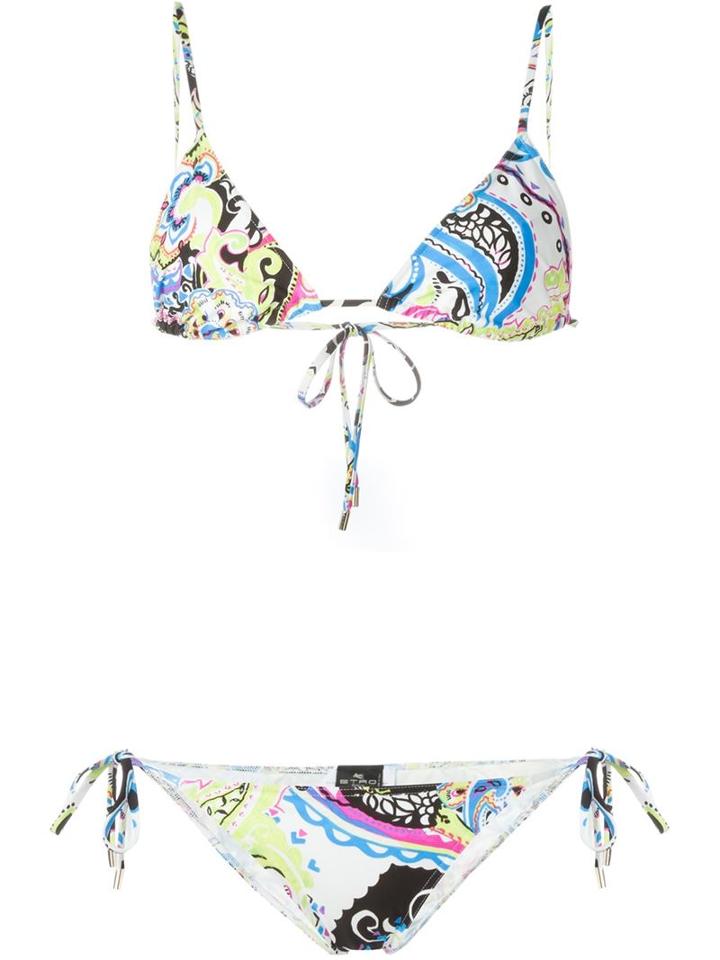 Etro Printed Triangle Bikini, Women's, Size: 42, White, Nylon/spandex/elastane